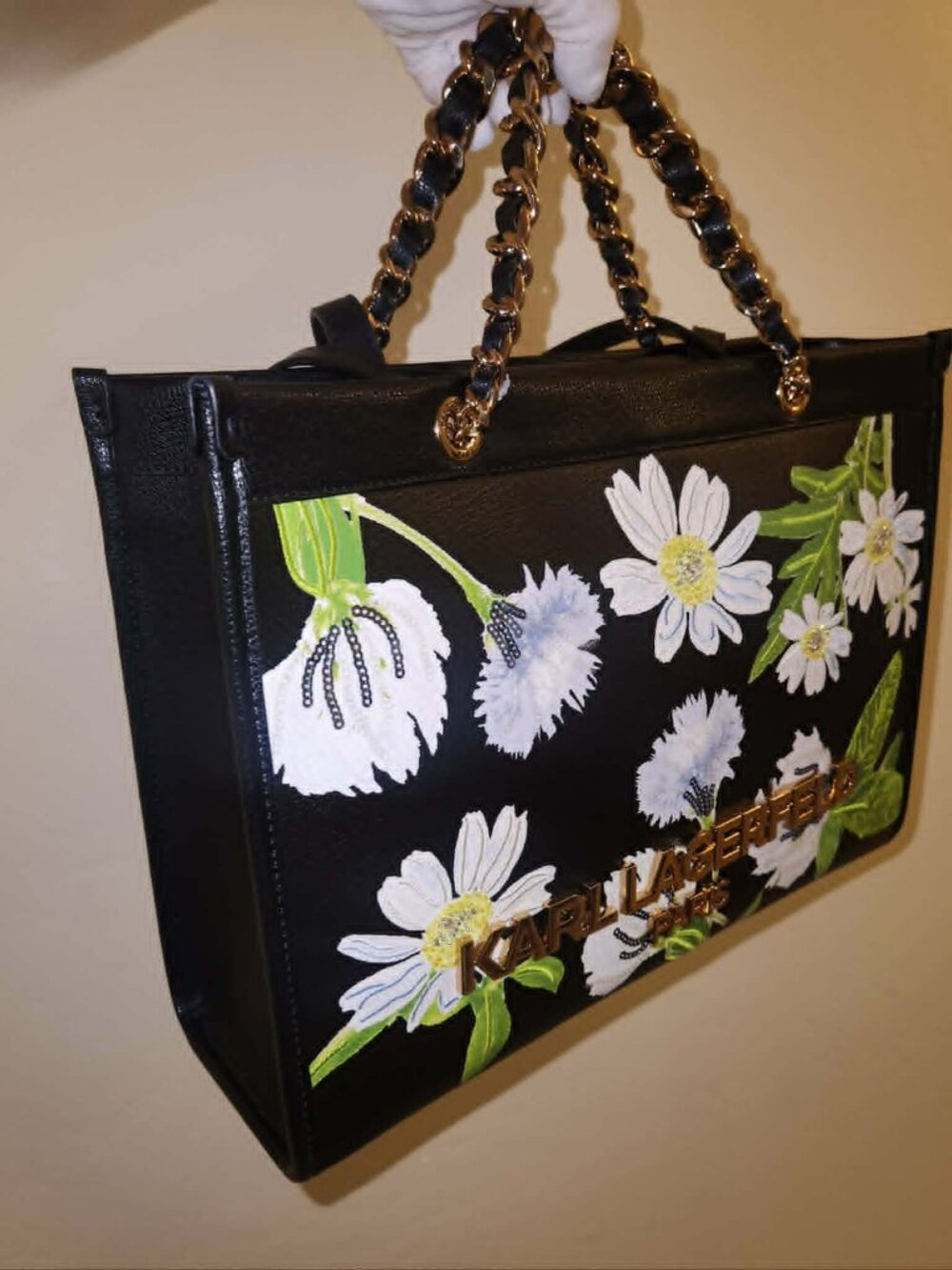 NWT$428 SAVOIE Crystals inside FLORAL TOTE W/ CHAIN STRAP Embroidery Multicolor - Picture 3 of 17